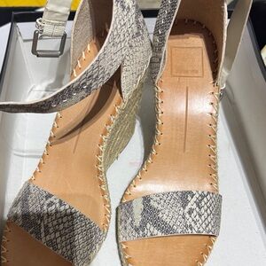 Dolce Vita Snake-Print Espadrille Wedges in Beige and Gray